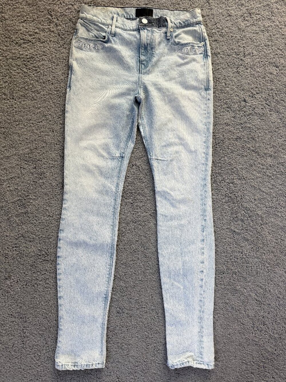 RtA Bryant 'Light Blue Sinners' Embroidered Skinny Jeans Sz 29 - Made in Italy